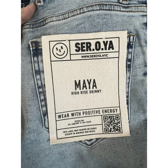 SER.O.YA MAYA Coastline Distressed Raw Hem Mid-Rise Skinny Jeans 25x29” NEW X - Picture 6 of 11